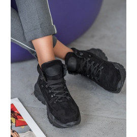 Queentina Zapatillas de gamuza negro 3