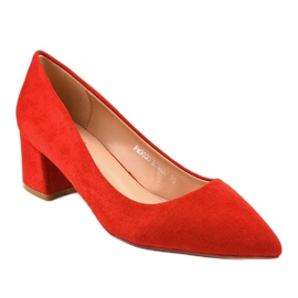 Zapatos de salón rojos sobre poste de gamuza ecológica FM3030 1