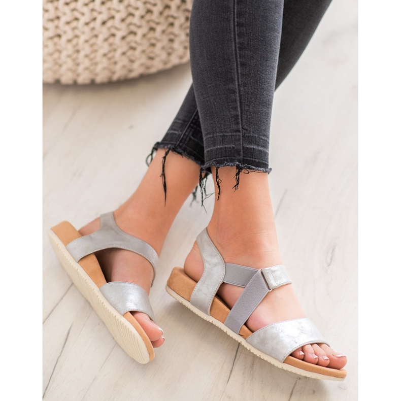 SHELOVET Cómodas sandalias plateadas gris 2