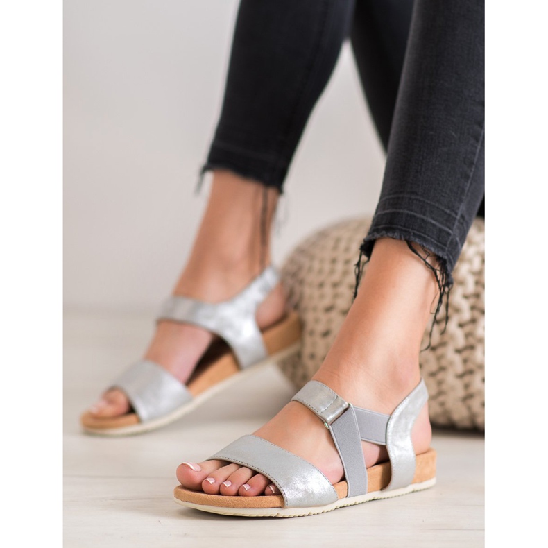 SHELOVET Cómodas sandalias plateadas gris 1