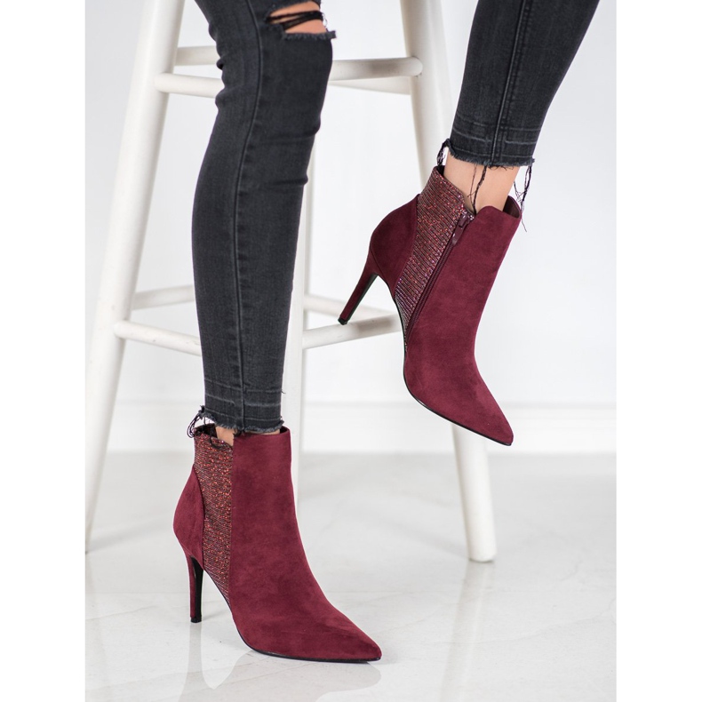 SHELOVET Botines de gamuza con tacón alto rojo 1