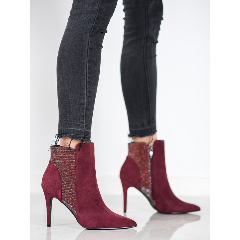 SHELOVET Botines de gamuza con tacón alto rojo 2
