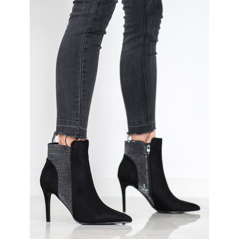 SHELOVET Botines de gamuza con tacón alto negro 1