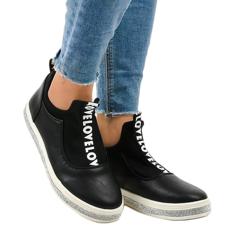 Zapatos deportivos negros sin cordones de licra 1155-Y 1