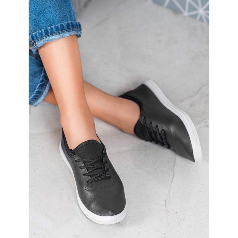 SHELOVET Deportivas ligeras con piel ecológica negro 1