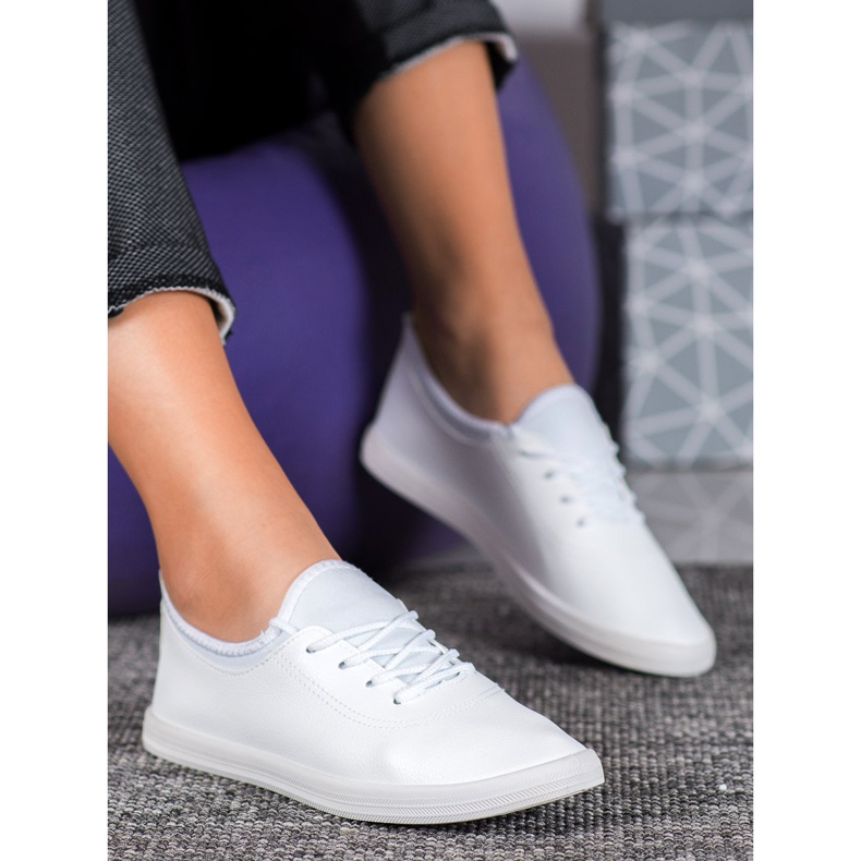 SHELOVET Deportivas ligeras con piel ecológica blanco 1