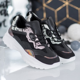 SHELOVET Deportivas atadas con cuero ecológico negro multicolor 3