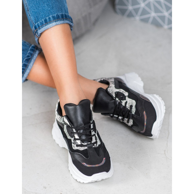 SHELOVET Deportivas atadas con cuero ecológico negro multicolor 1