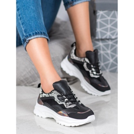 SHELOVET Deportivas atadas con cuero ecológico negro multicolor 4