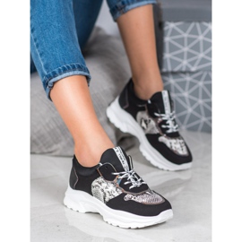 SHELOVET Zapatillas negras con estampado de serpiente negro multicolor 4