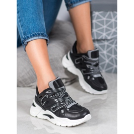 Small Swan Cómodas zapatillas de cuero ecológico negro 4