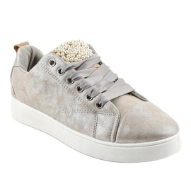 Zapatillas grises decoradas con perlas 373-Y 1
