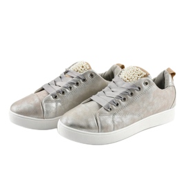 Zapatillas grises decoradas con perlas 373-Y 2
