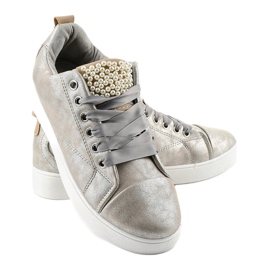 Zapatillas grises decoradas con perlas 373-Y 3