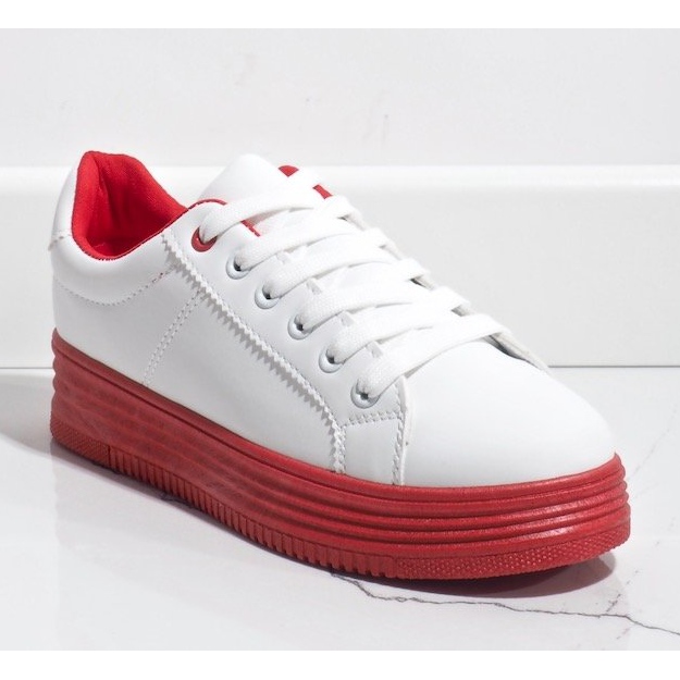 Zapatillas blancas sobre suela roja gruesa W-68 blanco rojo 1