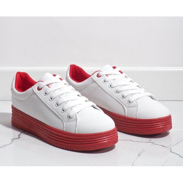 Zapatillas blancas sobre suela roja gruesa W-68 blanco rojo 2