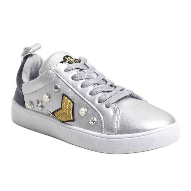 Zapatillas plateadas 856-Y ricamente decoradas negro gris 1