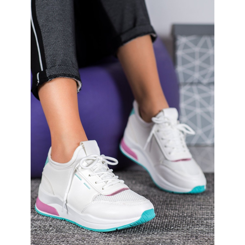 SHELOVET Zapatos atados en cuero ecológico blanco 1