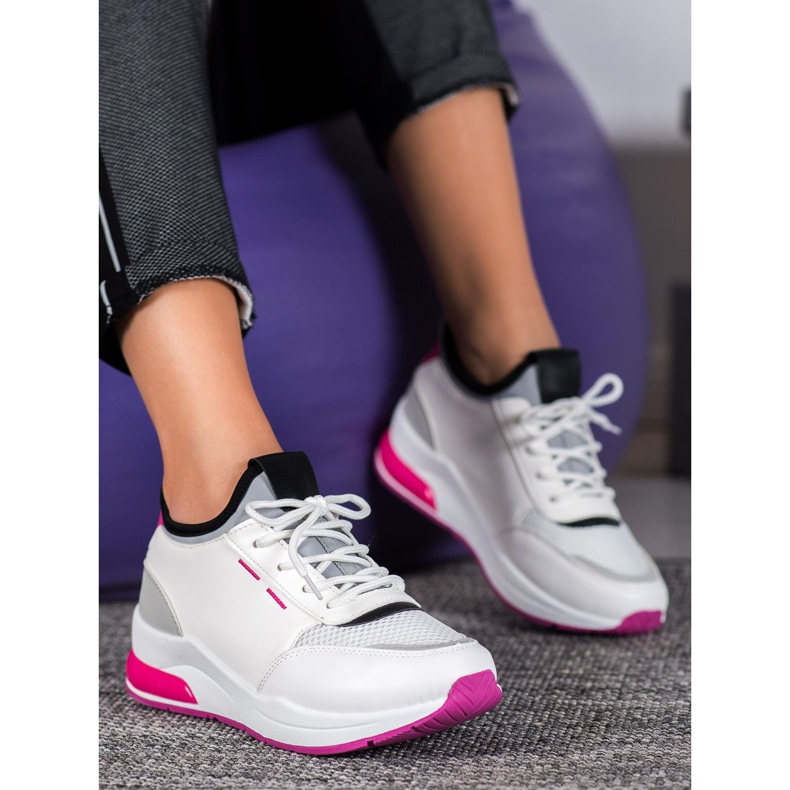 SHELOVET Zapatos atados en cuero ecológico blanco 2