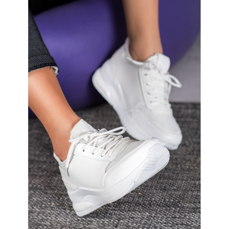 SHELOVET Zapatos atados en cuero ecológico blanco 2