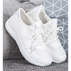 SHELOVET Zapatos atados en cuero ecológico blanco 4