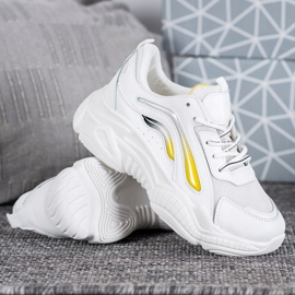 SHELOVET Zapatillas de moda en la plataforma blanco amarillo 1