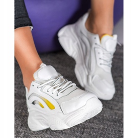 SHELOVET Zapatillas de moda en la plataforma blanco amarillo 3