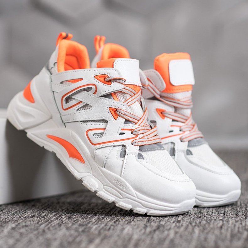 Small Swan Cómodas zapatillas de cuero ecológico blanco naranja 1