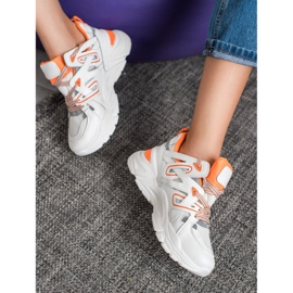 Small Swan Cómodas zapatillas de cuero ecológico blanco naranja 4