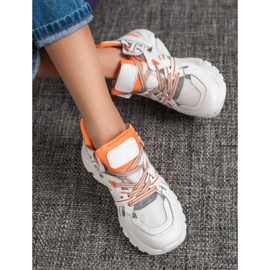 Small Swan Cómodas zapatillas de cuero ecológico blanco naranja 3