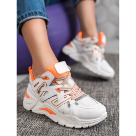 Small Swan Cómodas zapatillas de cuero ecológico blanco naranja 2