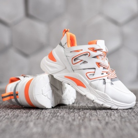 Small Swan Cómodas zapatillas de cuero ecológico blanco naranja 6