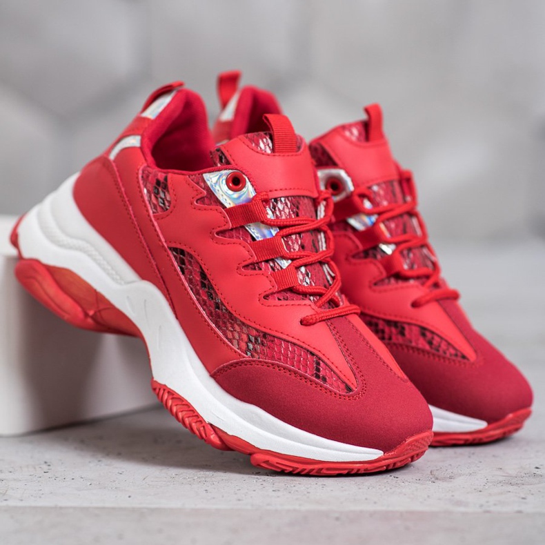 SHELOVET Zapatillas con plataforma y estampado de serpiente rojo 2