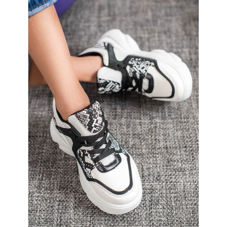 Weide Zapatillas de deporte de cuero ecológico de moda blanco negro 1