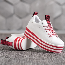 SHELOVET Zapatillas en una plataforma de rayas blanco rojo 3