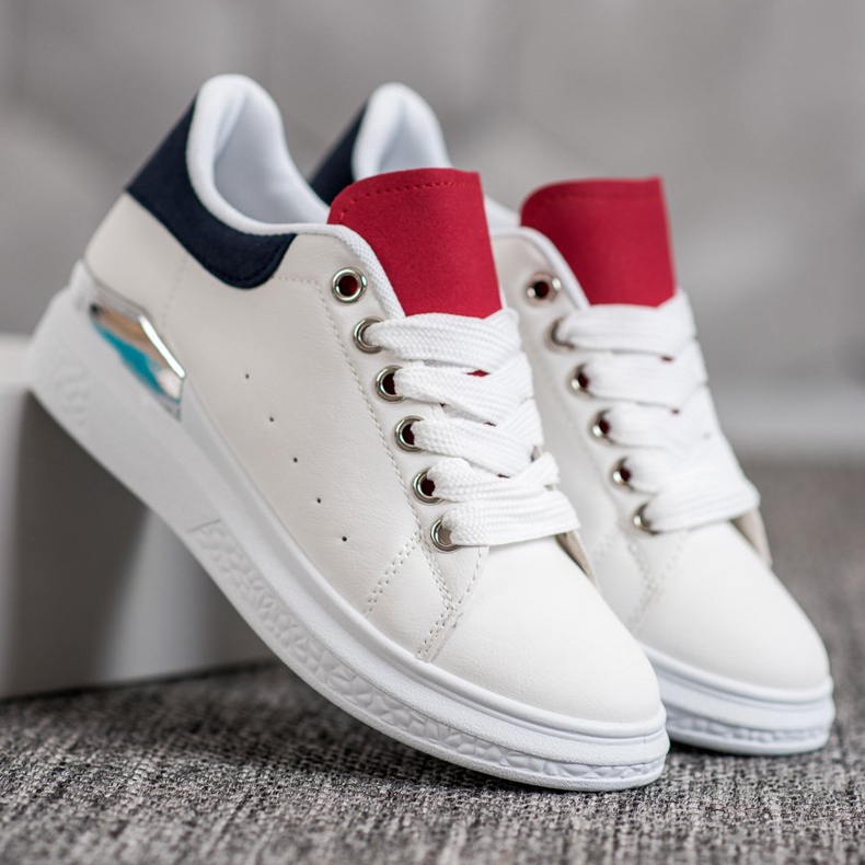 SHELOVET Zapatillas en la plataforma con cuero ecológico blanco 2