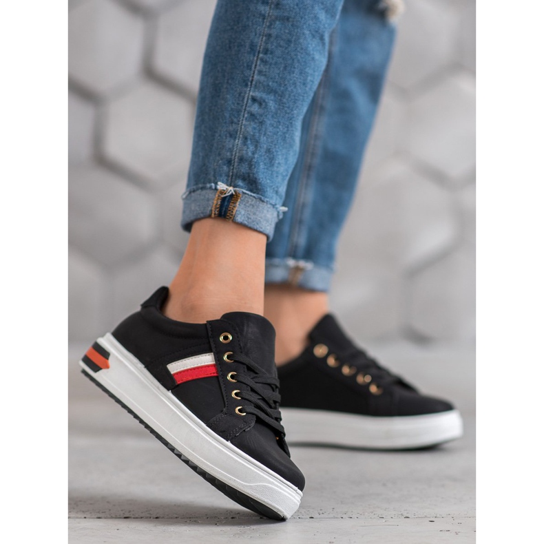 SHELOVET Calzado deportivo de cuero ecológico negro 1