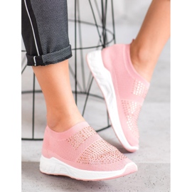 SHELOVET Zapatos sin cordones con cristales rosado 2 SHELOVET Zapatos sin cordones con cristales rosado 2