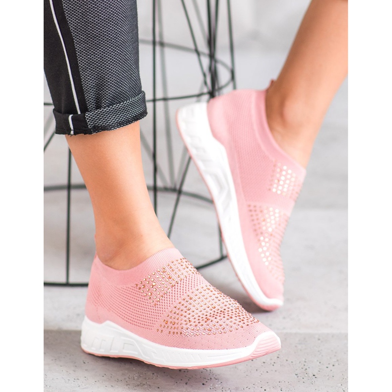 SHELOVET Zapatos sin cordones con cristales rosado 2 SHELOVET Zapatos sin cordones con cristales rosado 2