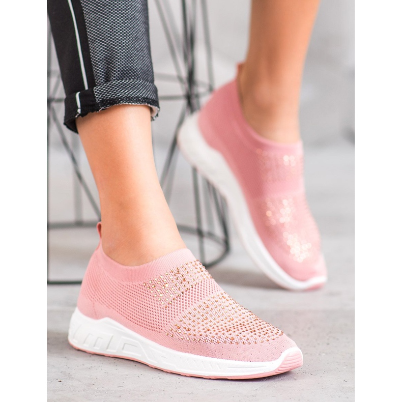 SHELOVET Zapatos sin cordones con cristales rosado 1