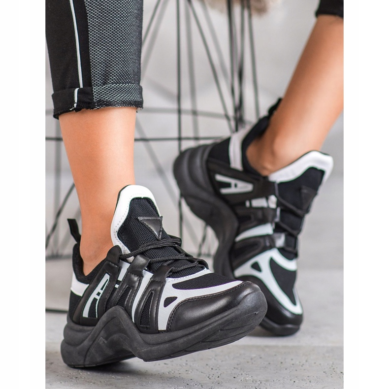 SHELOVET Zapatillas cómodas de moda blanco negro 2