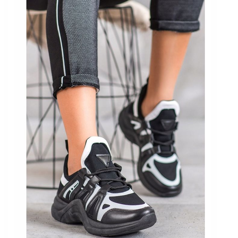 SHELOVET Zapatillas cómodas de moda blanco negro 1