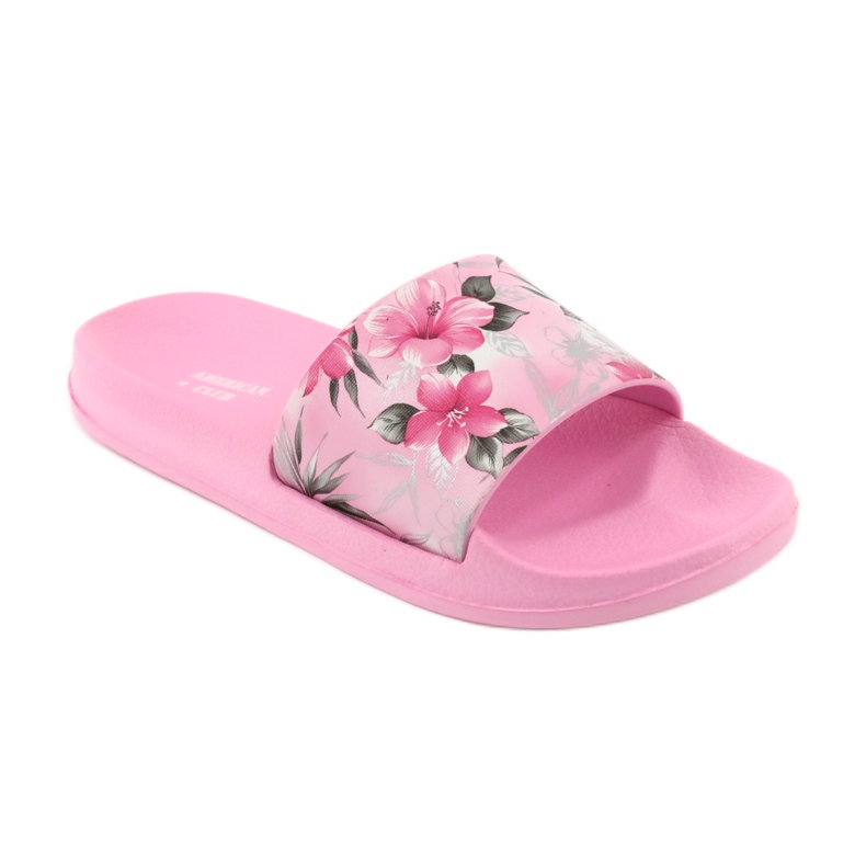 Zapatillas rosa flores perfiladas American Club blanco gris verde 1