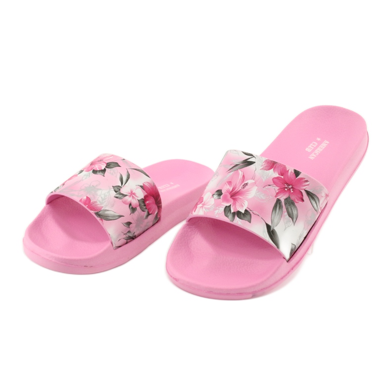 Zapatillas rosa flores perfiladas American Club blanco gris verde 3