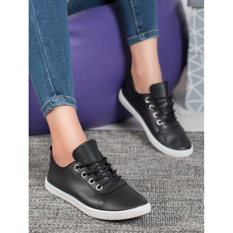 SHELOVET Zapatillas elegantes con cuero ecológico negro 1