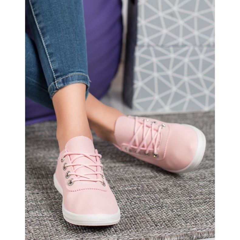 SHELOVET Zapatillas elegantes con cuero ecológico rosado 1