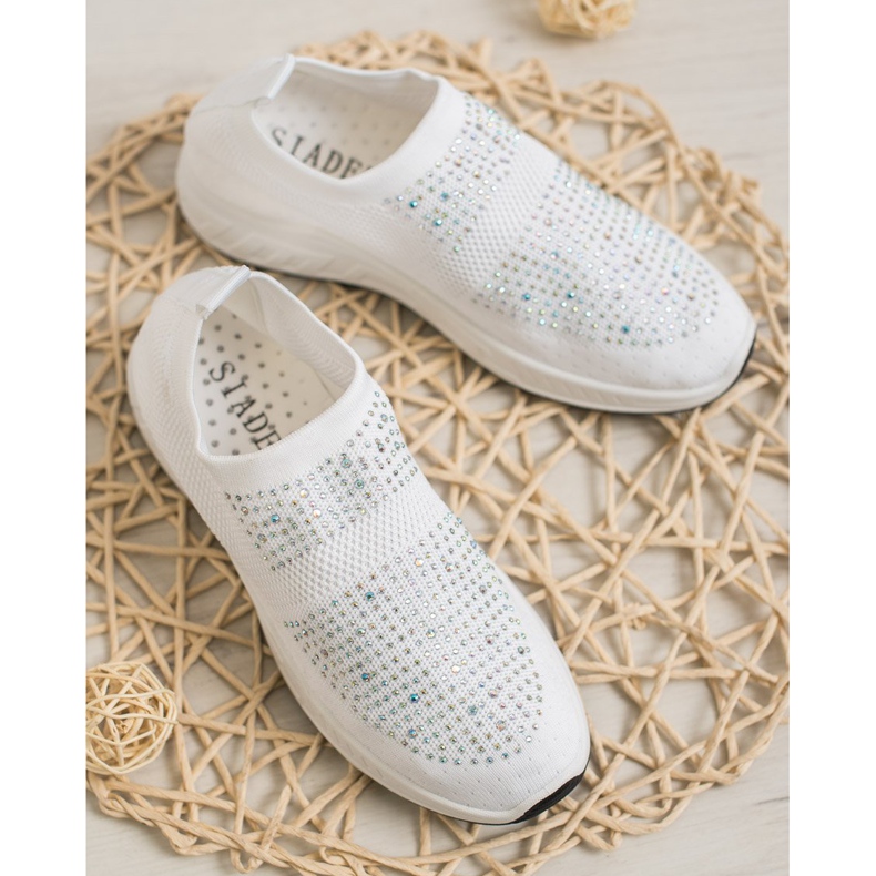 SHELOVET Zapatos sin cordones con cristales blanco 2