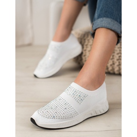 SHELOVET Zapatos sin cordones con cristales blanco 4
