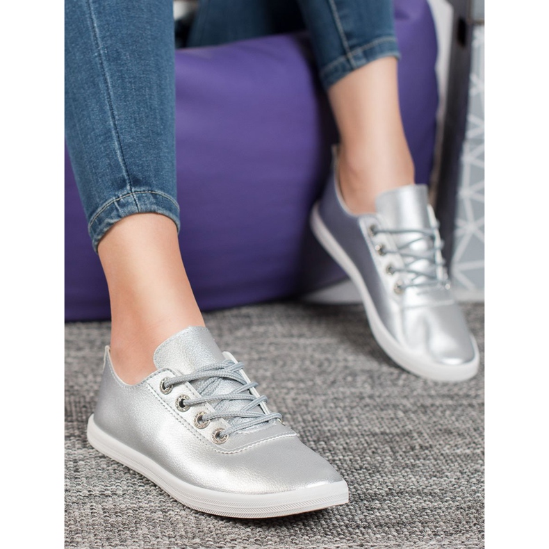 SHELOVET Zapatillas elegantes con cuero ecológico gris 1