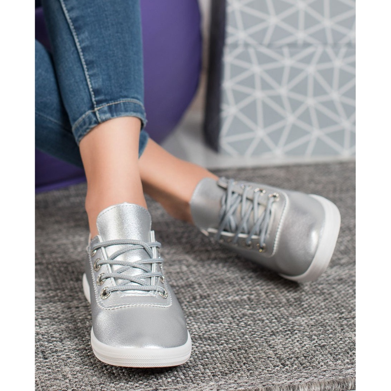 SHELOVET Zapatillas elegantes con cuero ecológico gris 2
